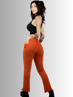Foto 2 | Leggings Casuales O Deportivos De Mujer Lic-0152 Color Naranja Acampanados Y Con Cintura Alta