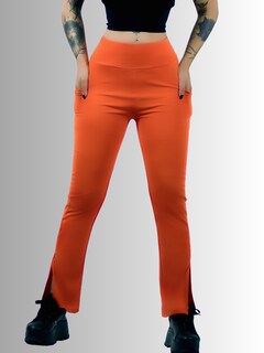 Foto 3 | Leggings Casuales O Deportivos De Mujer Lic-0152 Color Naranja Acampanados Y Con Cintura Alta