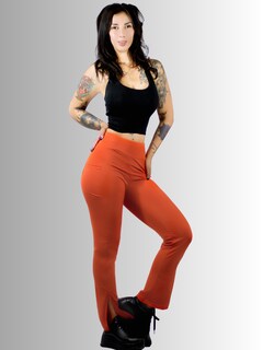 Foto 4 | Leggings Casuales O Deportivos De Mujer Lic-0152 Color Naranja Acampanados Y Con Cintura Alta