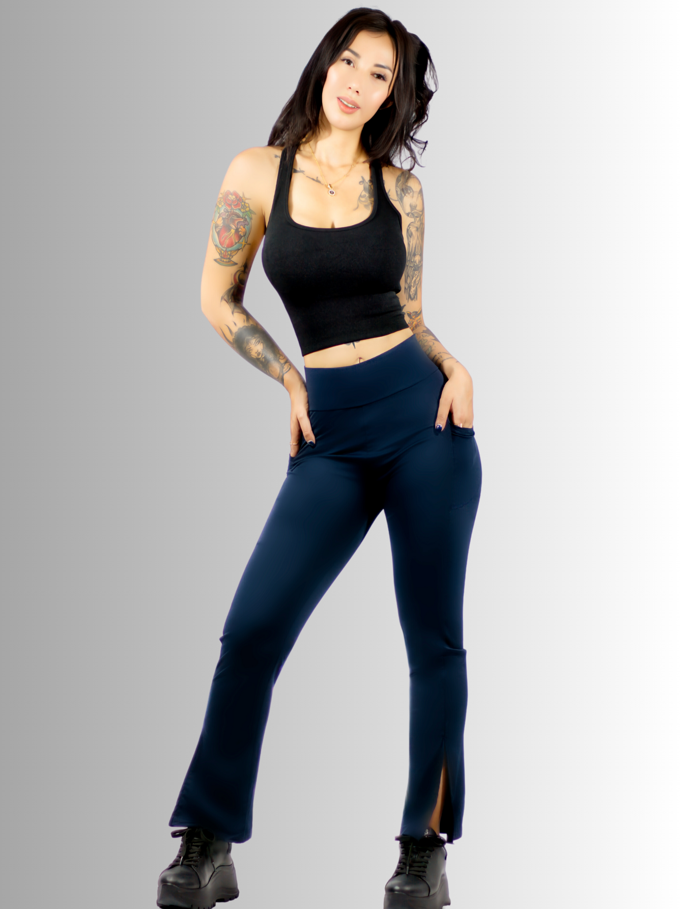 Foto 4 pulgar | Leggings Casuales O Deportivos De Mujer Lic-0152 Color Marino Acampanados Y Con Cintura Alta