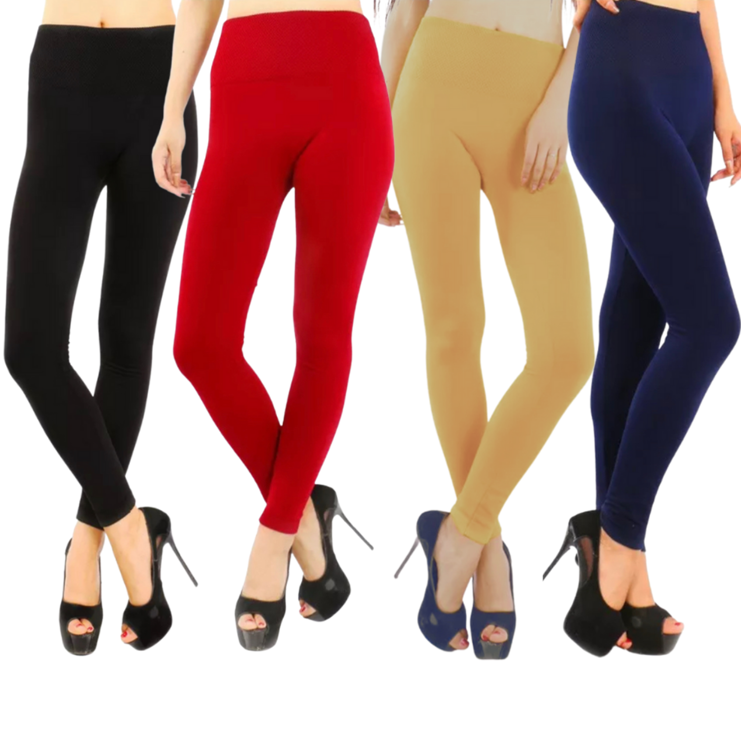 Foto 2 pulgar | Set de 4 Leggings Térmicos Negro/ Rojo/ Nude/ Marino de Mallón Afelpado para Mujer