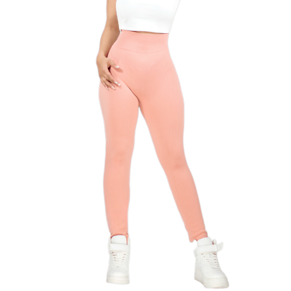 Leggings Canalé Para Mujer Lic-0145-2 Coral Stretch