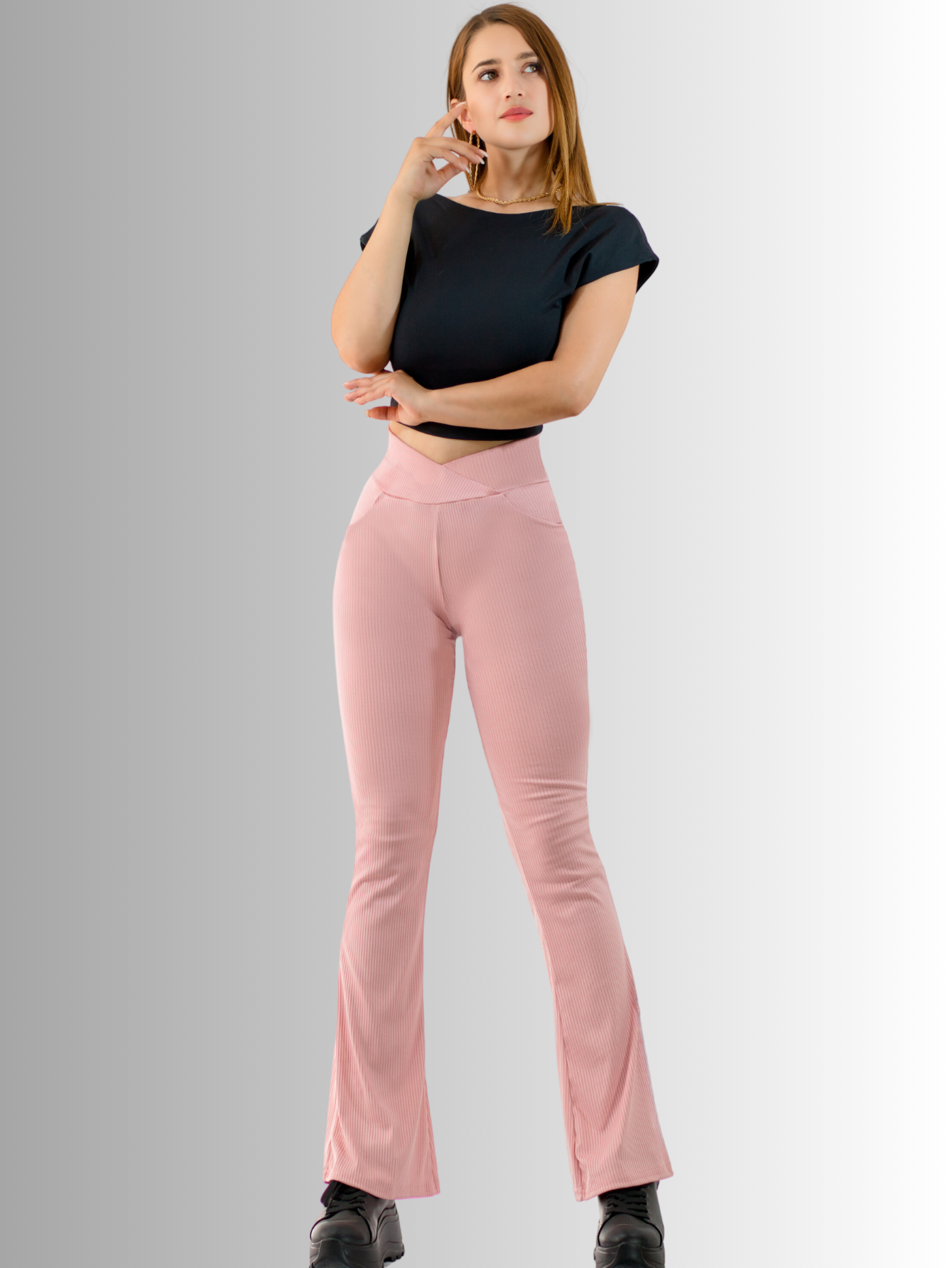 Foto 4 pulgar | Leggings Coral Acampanados con Bolsillos para Mujer