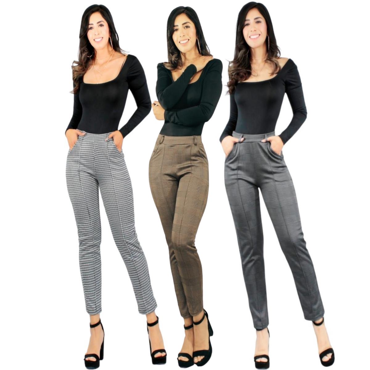 Set de 3 Jeggins Lic-0102 Diseños a Cuadros para Mujer