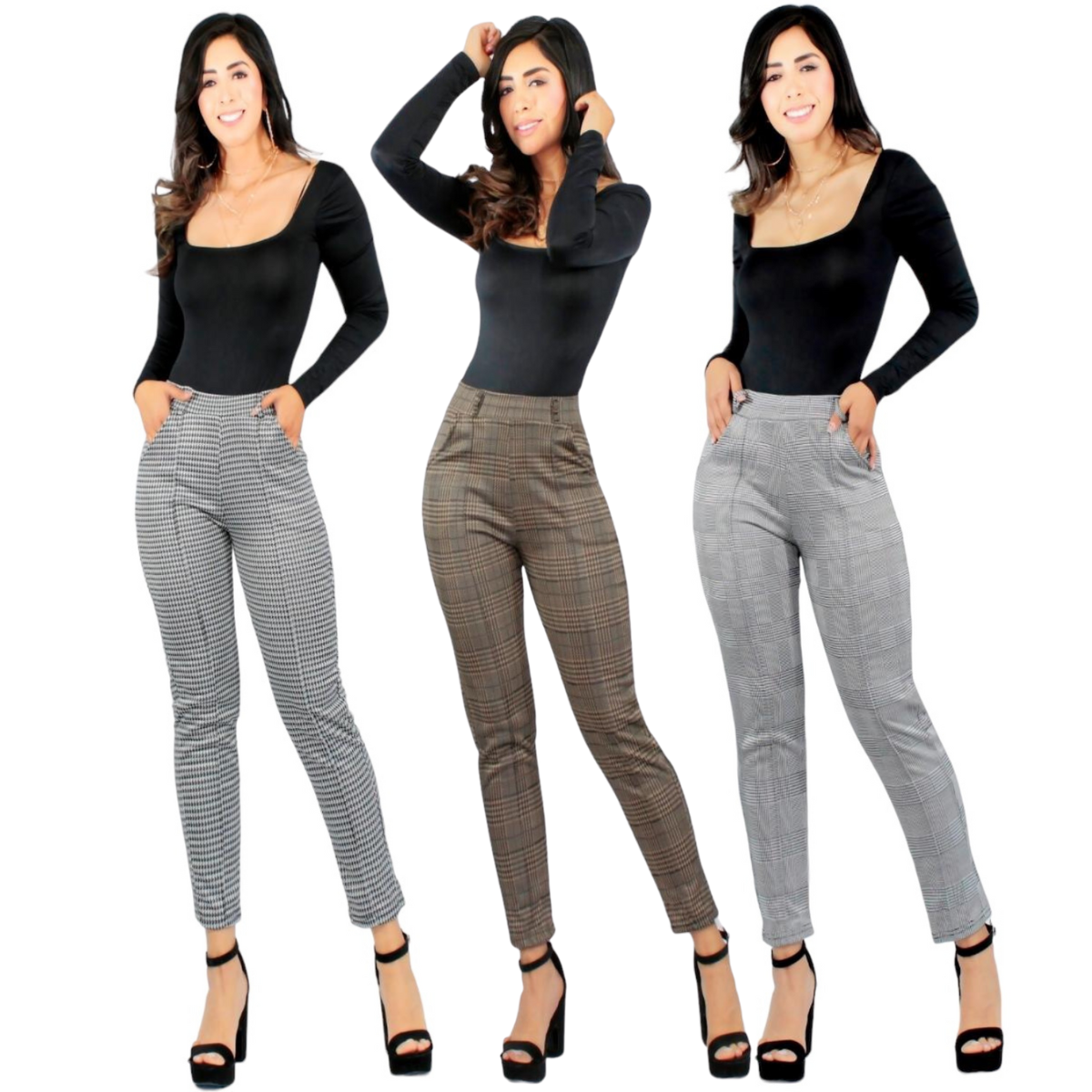Foto 2 pulgar | Set de 3 Jeggins a Cuadros para Mujer