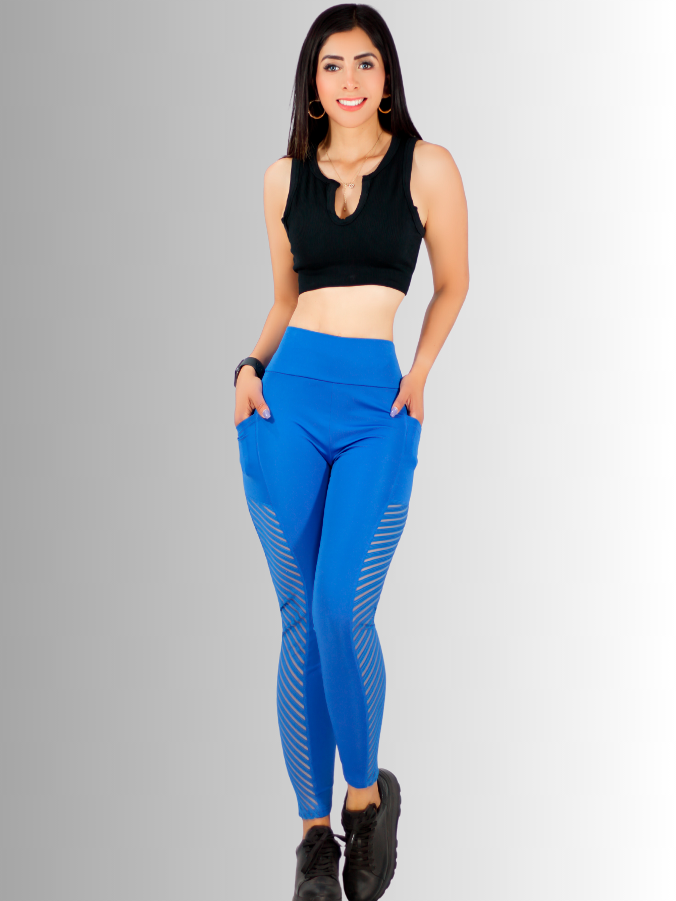 Foto 6 pulgar | Leggins Deportivo o Casual para Mujer Lic-0154 Azul con Bolsas Laterales y Detalles en Malla