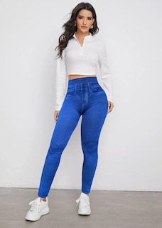 Foto 1 | Leggings de Mezclilla Azul 2 Piezas para Mujer