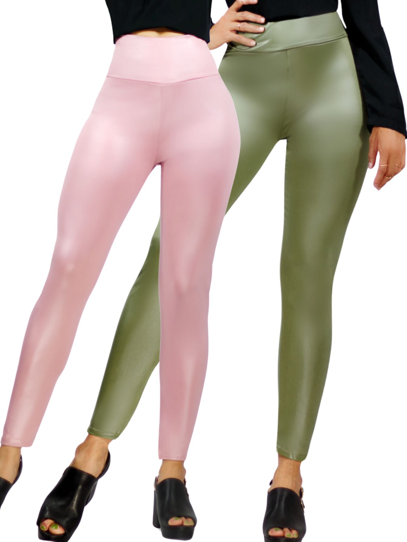 Foto 2 pulgar | Set De Dos Leggins Moda Elegante Casual Lic-074-px2 Colores Variados Mujer Mallones Cuero Vinipiel