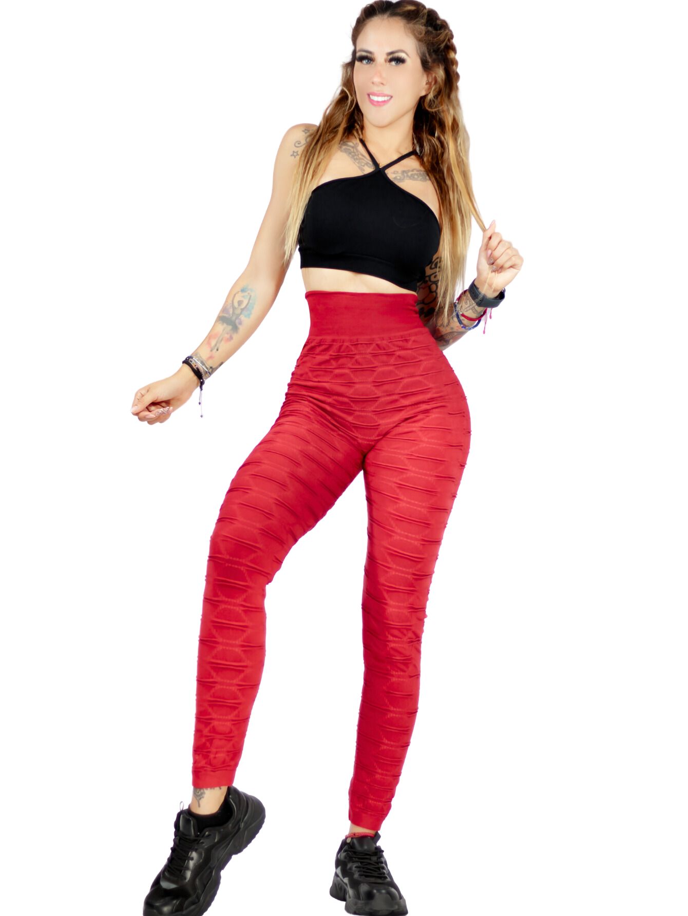 Legging Texturizado Stretch Rojo Deportivas para Mujer