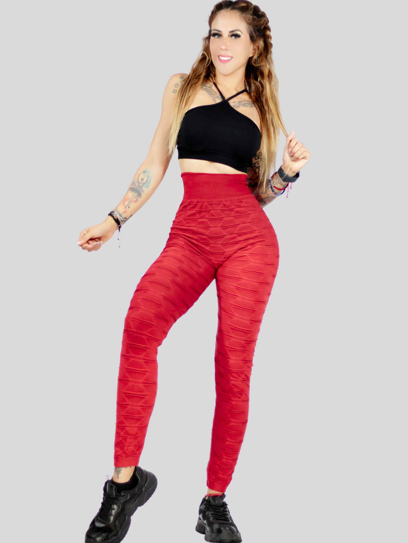 Foto 5 pulgar | Legging Texturizado Stretch Rojo Deportivas para Mujer