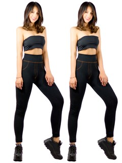 Foto 1 | Set De 2 Legging Grueso De Mujer Lic-055-3 Negro Diseño Mezclilla