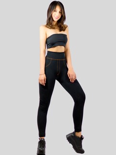 Foto 2 | Set De 2 Legging Grueso De Mujer Lic-055-3 Negro Diseño Mezclilla