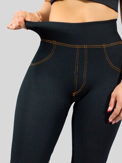 Foto 3 | Set De 2 Legging Grueso De Mujer Lic-055-3 Negro Diseño Mezclilla