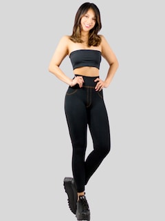 Foto 4 | Set De 2 Legging Grueso De Mujer Lic-055-3 Negro Diseño Mezclilla