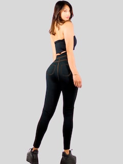 Foto 5 | Set De 2 Legging Grueso De Mujer Lic-055-3 Negro Diseño Mezclilla