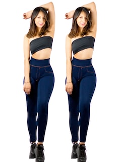 Foto 1 | Set De 2 Legging Grueso De Mujer Lic-055-3 Azul Diseño Mezclilla