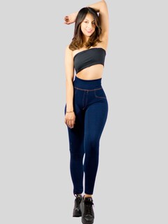 Foto 2 | Set De 2 Legging Grueso De Mujer Lic-055-3 Azul Diseño Mezclilla