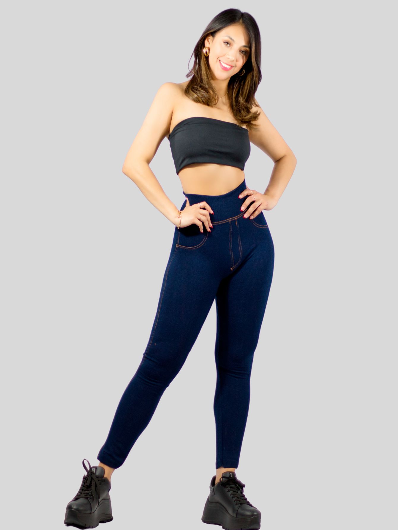 Foto 5 pulgar | Set De 2 Legging Grueso De Mujer Lic-055-3 Azul Diseño Mezclilla