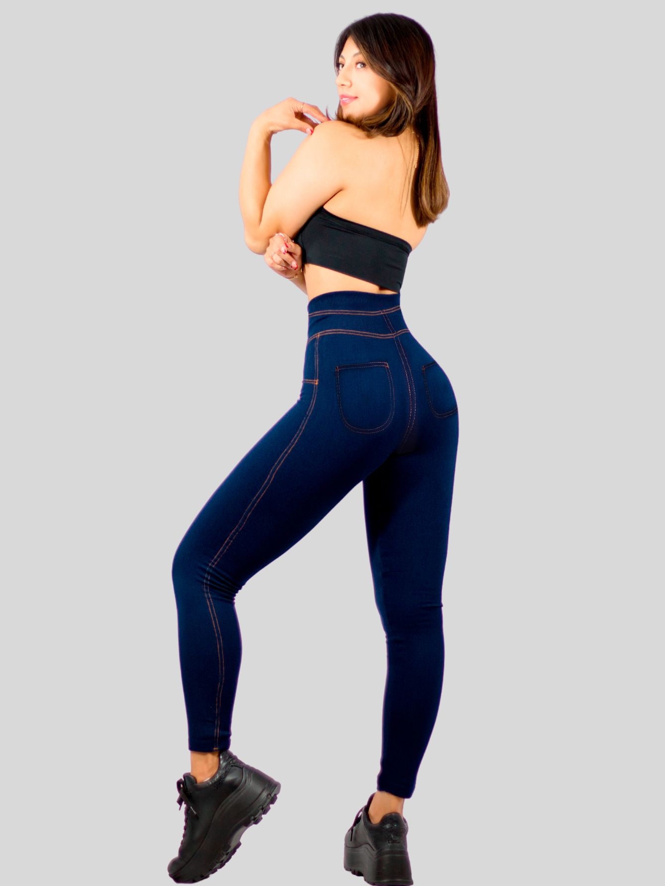 Foto 6 pulgar | Set De 2 Legging Grueso De Mujer Lic-055-3 Azul Diseño Mezclilla