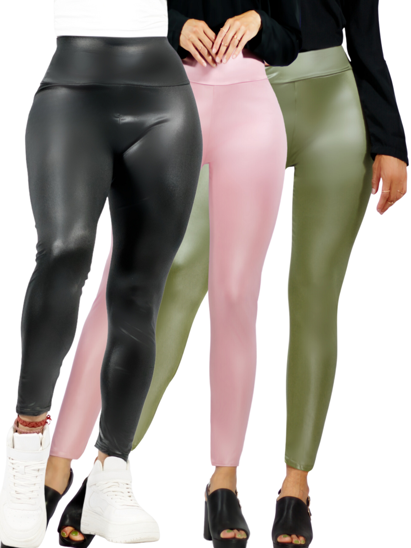 Foto 2 pulgar | Set De 3 Leggins Cuero Moda Elegante O Casual Mujer Lic-074 Varios Coloresleginsn Vinipiel