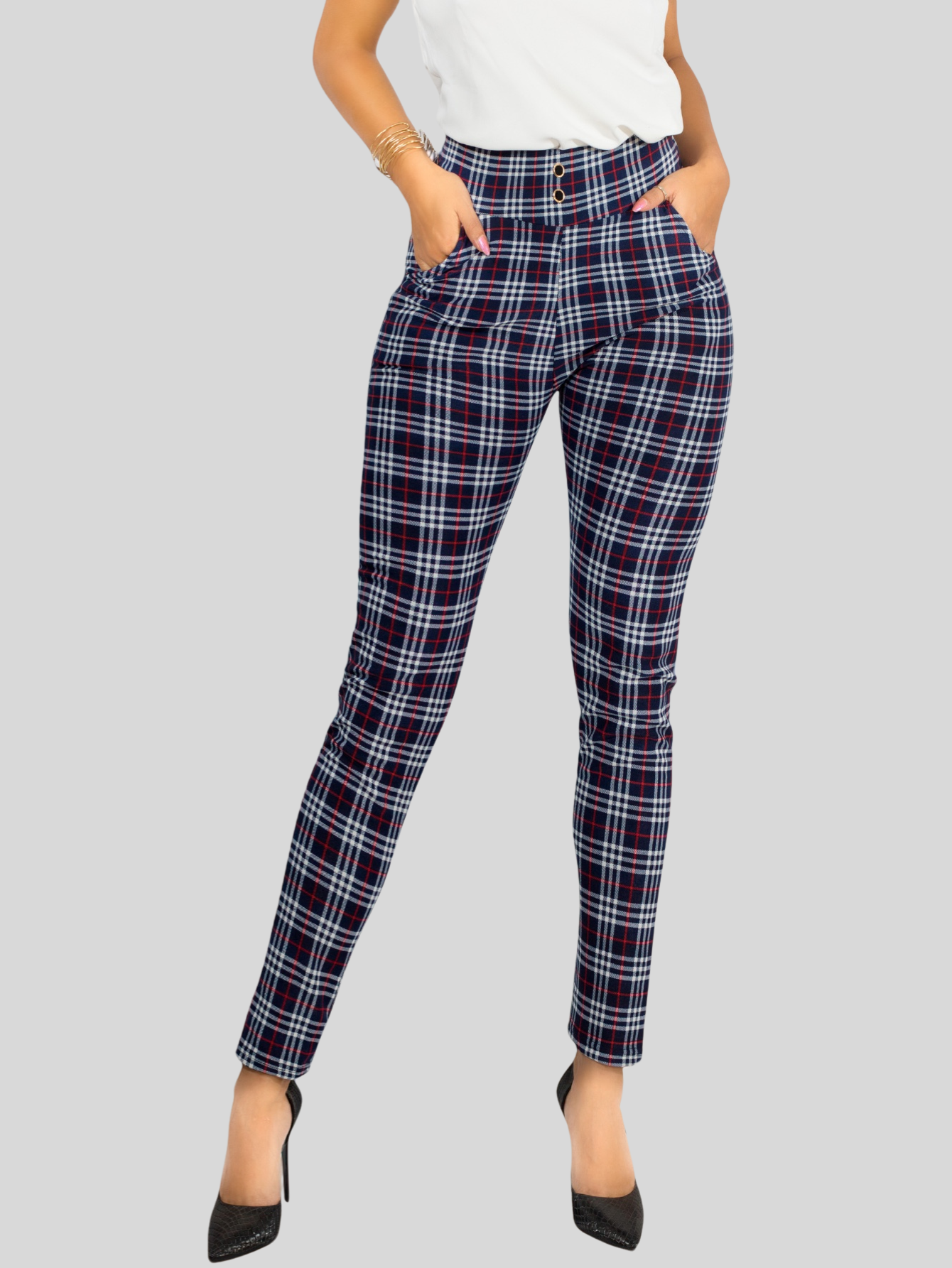 Foto 5 pulgar | Leggings Elegantes Jegging Mujer A Cuadros Stretch Looks Formal Y Casual Mayón Lic-0161 D8 Mallones