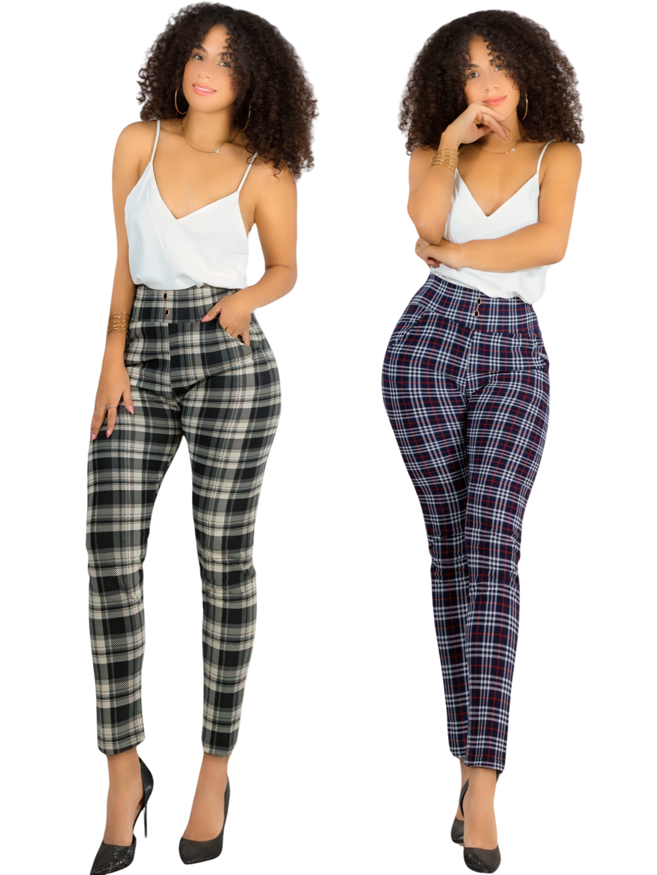 Set De 2 Leggings Elegantes Jegging Mujer A Cuadros Stretch Looks Formal Y Casual Mayón Lic-0161 D7/d8 Mallones