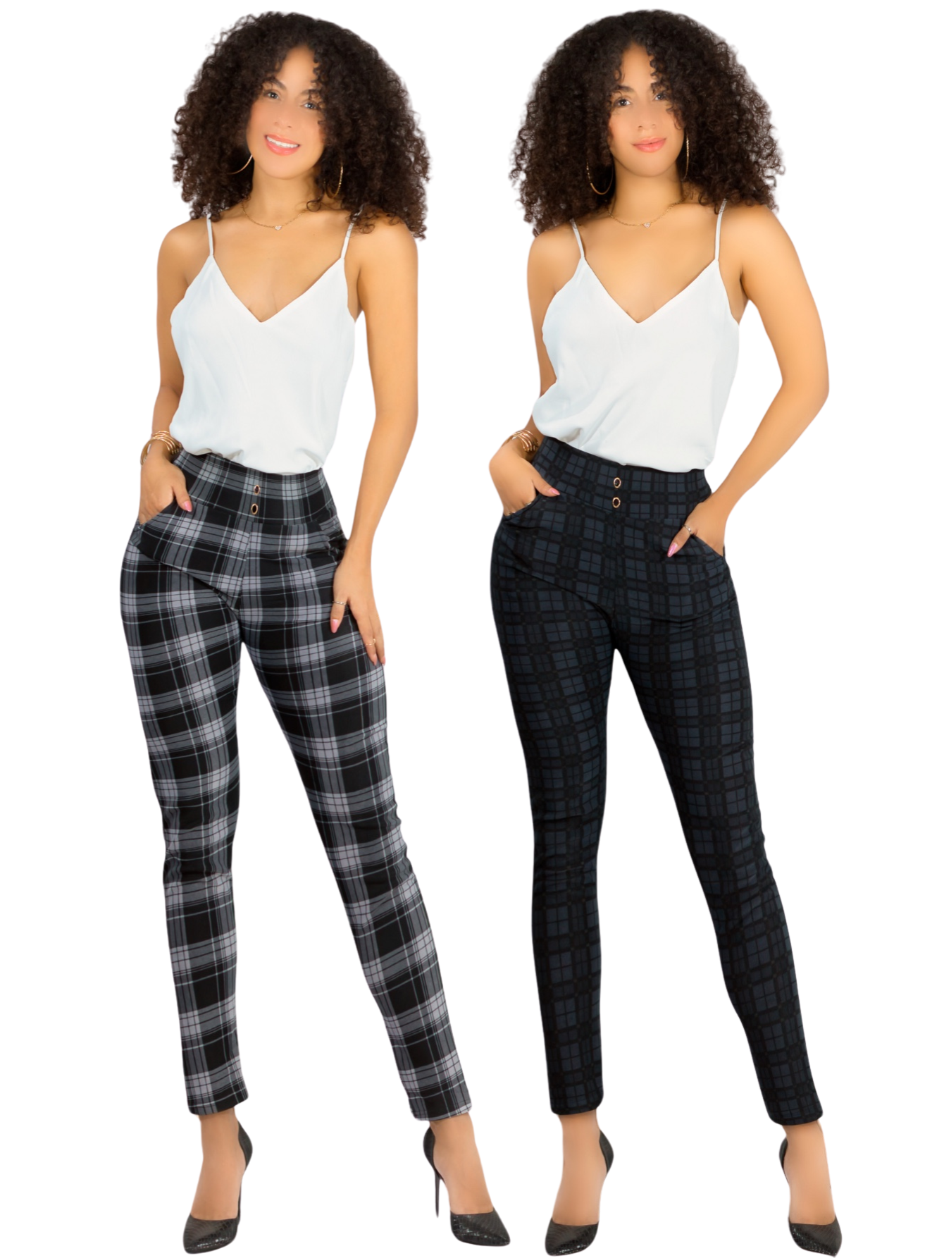 Set De 2 Leggings Elegantes Jegging Mujer A Cuadros Stretch Looks Formal Y Casual Mayón Lic-0161 D2/d3 Mallones