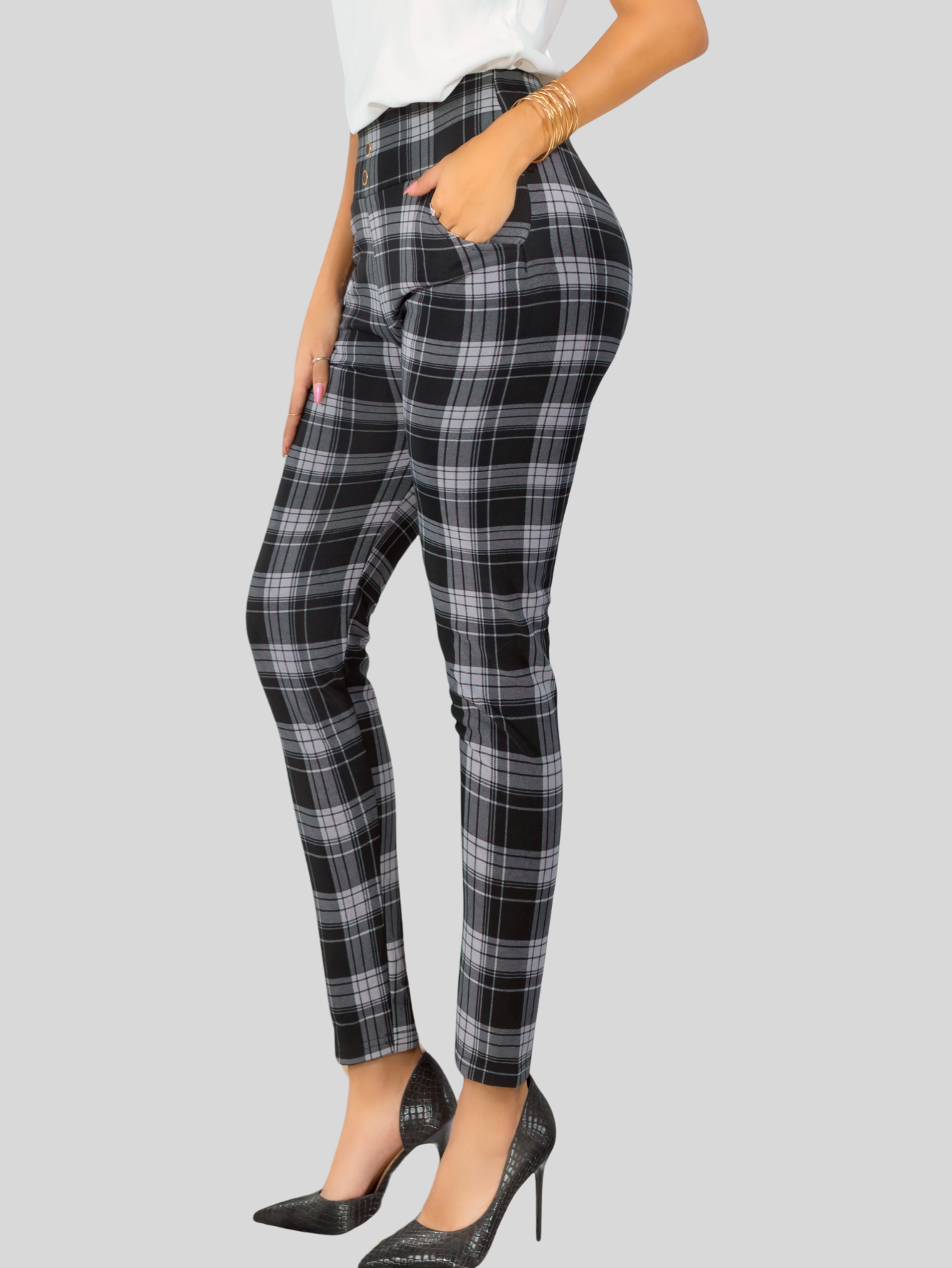 Foto 6 pulgar | Leggings Elegantes Jegging Mujer A Cuadros Stretch Looks Formal Y Casual Mayón Lic-0161 D4 Mallones