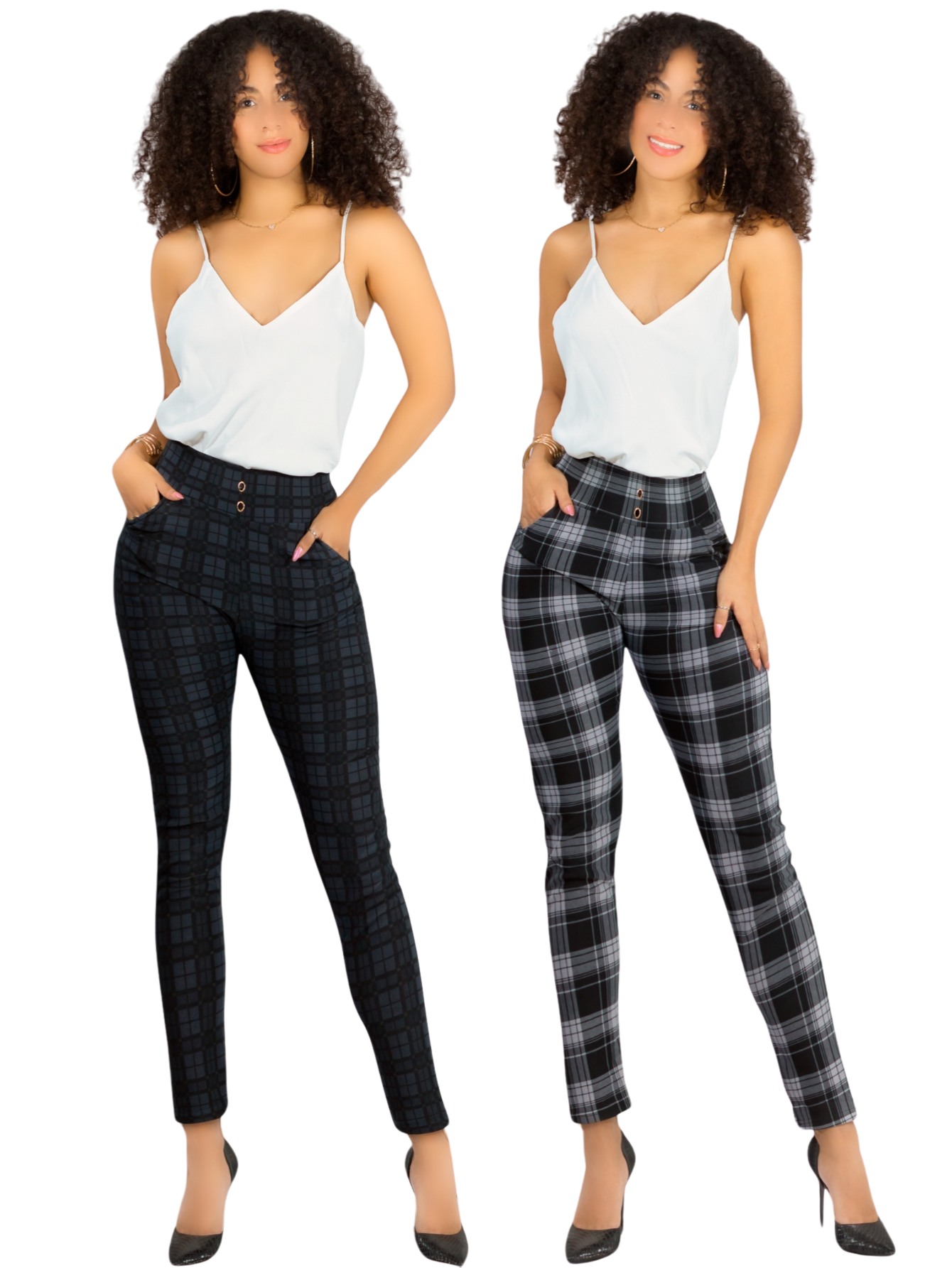 Set De 2 Leggings Elegantes Jegging Mujer A Cuadros Stretch Looks Formal Y Casual Mayón Lic-0161 D3/d4 Mallones