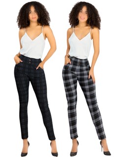 Foto 1 | Set De 2 Leggings Elegantes Jegging Mujer A Cuadros Stretch Looks Formal Y Casual Mayón Lic-0161 D3/d4 Mallones