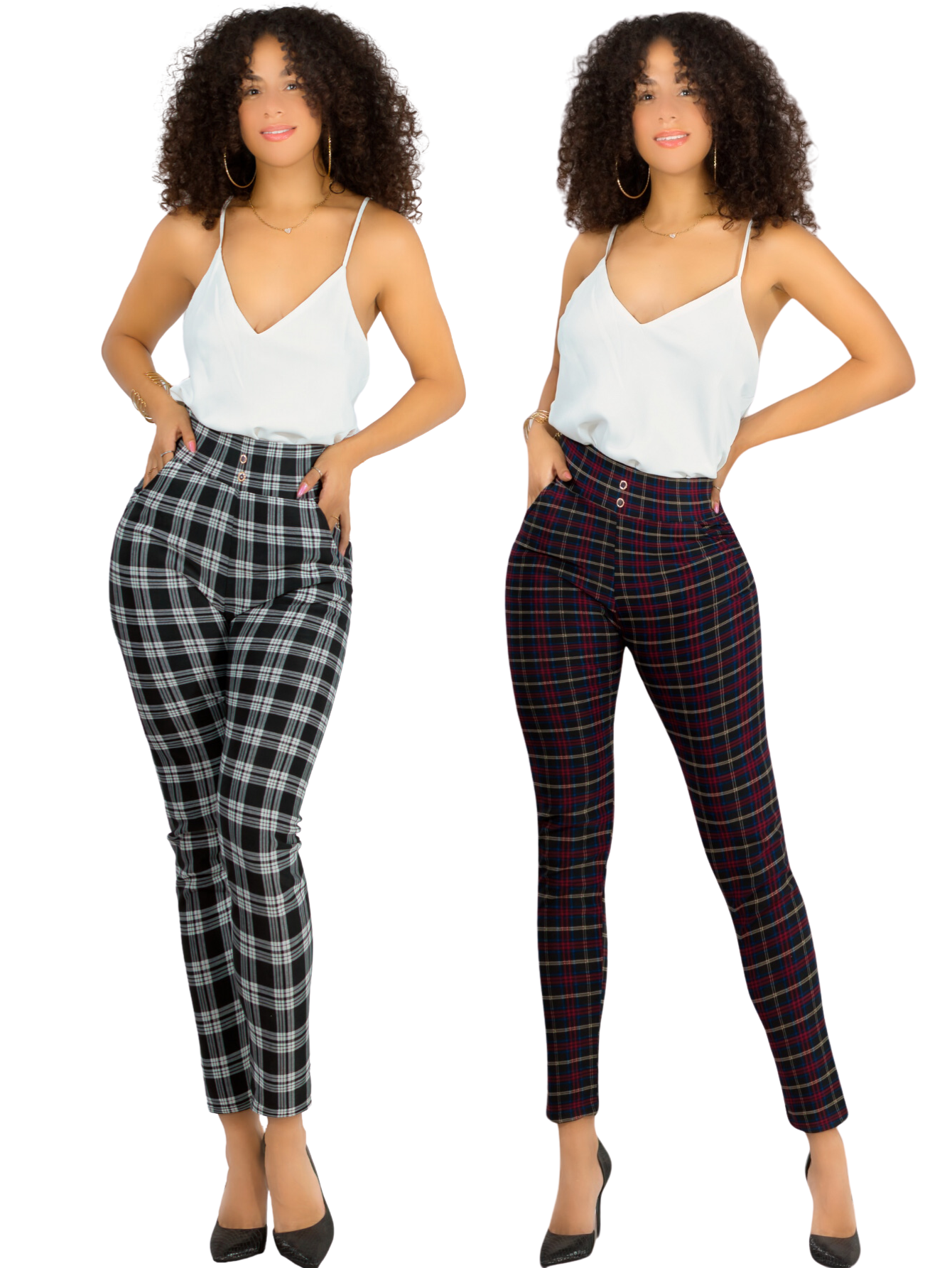 Set De 2 Leggings Elegantes Jegging Mujer A Cuadros Stretch Looks Formal Y Casual Mayón Lic-0161 D1/d2 Mallones