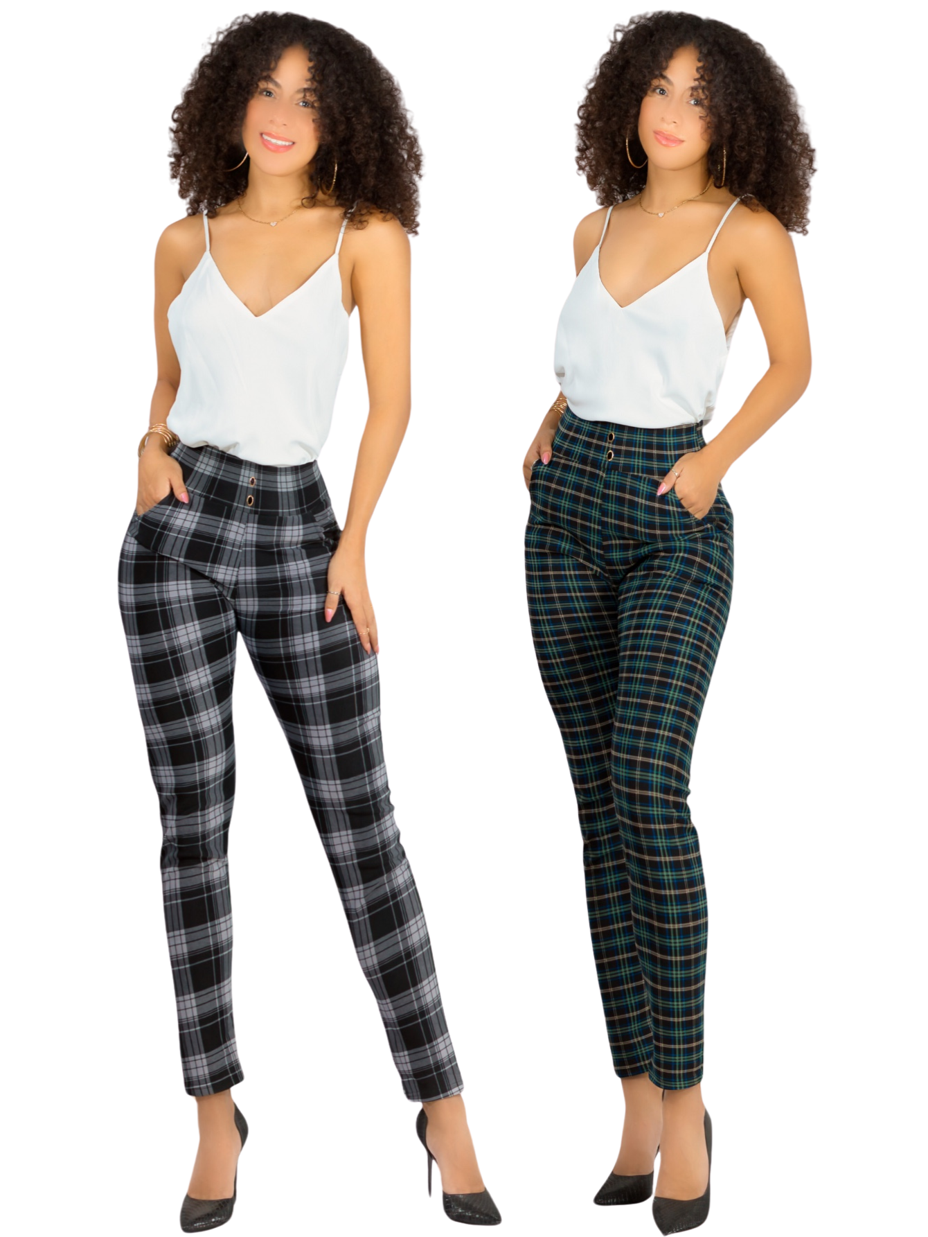 Set De 2 Leggings Elegantes Jegging Mujer A Cuadros Stretch Looks Formal Y Casual Mayón Lic-0161 D4/d5 Mallones
