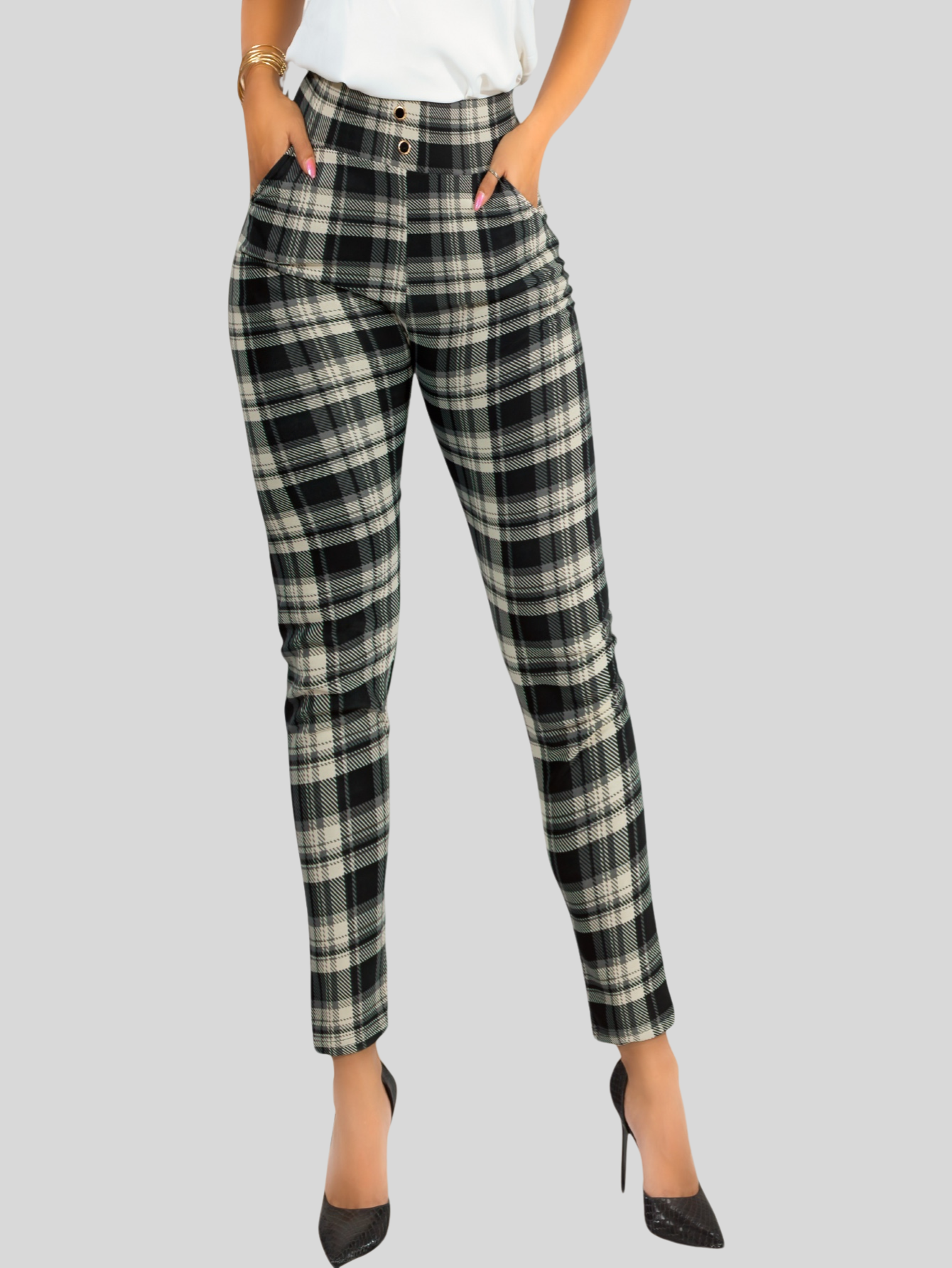 Foto 5 pulgar | Leggings Elegantes Jegging Mujer A Cuadros Stretch Looks Formal Y Casual Mayón Lic-0161 D7 Mallones