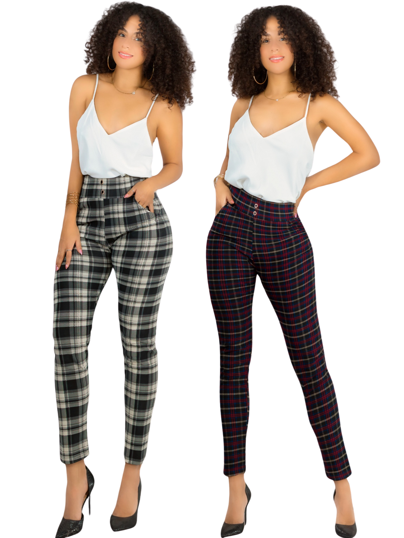 Foto 2 pulgar | Set De 2 Leggings Elegantes Jegging Mujer A Cuadros Stretch Looks Formal Y Casual Mayón Lic-0161 D7/d2 Mallones