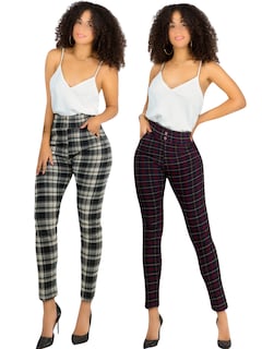 Foto 1 | Set De 2 Leggings Elegantes Jegging Mujer A Cuadros Stretch Looks Formal Y Casual Mayón Lic-0161 D7/d2 Mallones