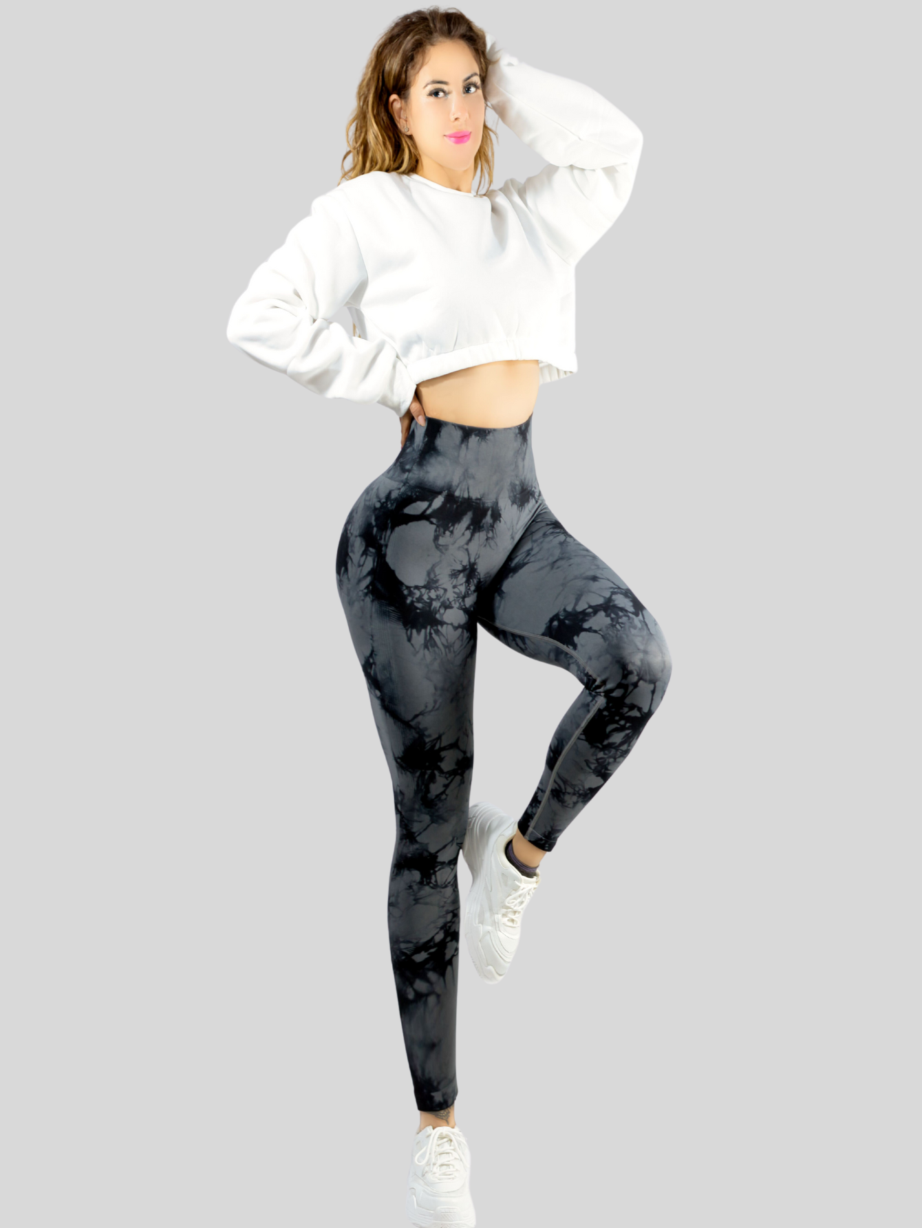 Foto 3 pulgar | Leggings Deportivos Tie-dye Mujer Para Yoga Y Gym Lic-0168 Gris Comodidad Y Estilo