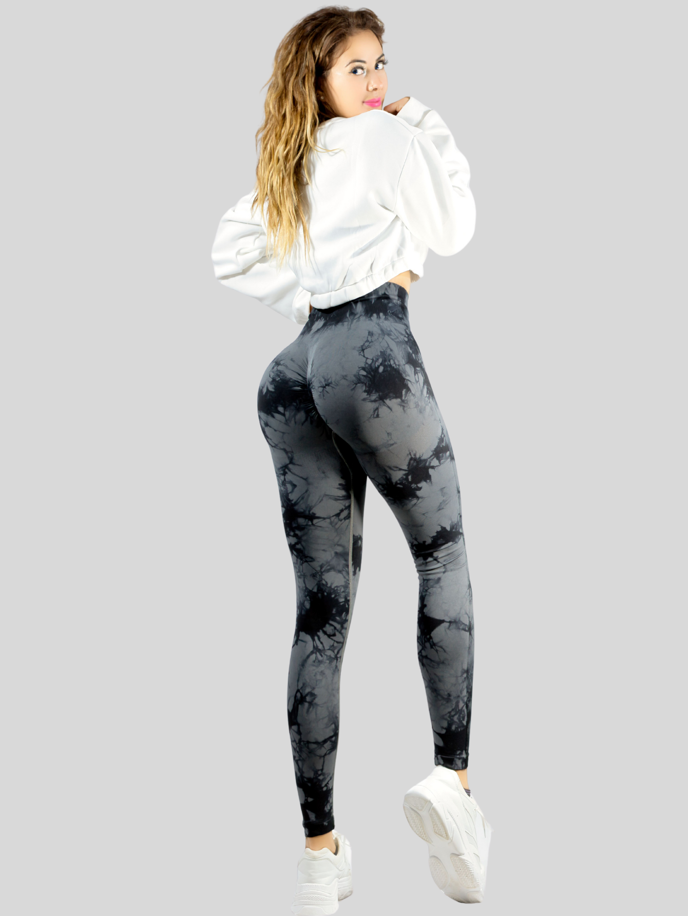Foto 4 pulgar | Leggings Deportivos Tie-dye Mujer Para Yoga Y Gym Lic-0168 Gris Comodidad Y Estilo