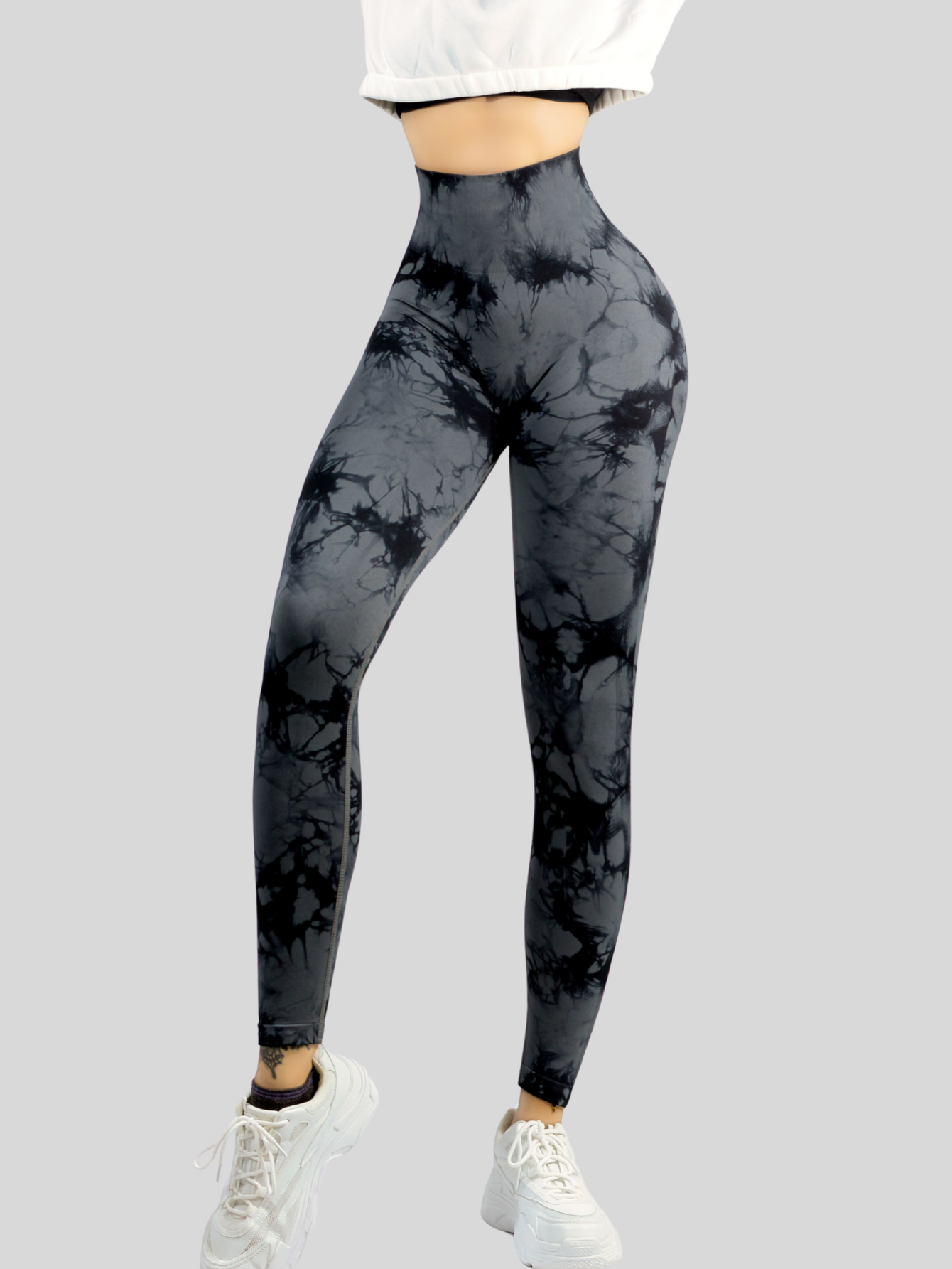 Foto 4 | Leggings Deportivos Tie-dye Mujer Para Yoga Y Gym Lic-0168 Gris Comodidad Y Estilo