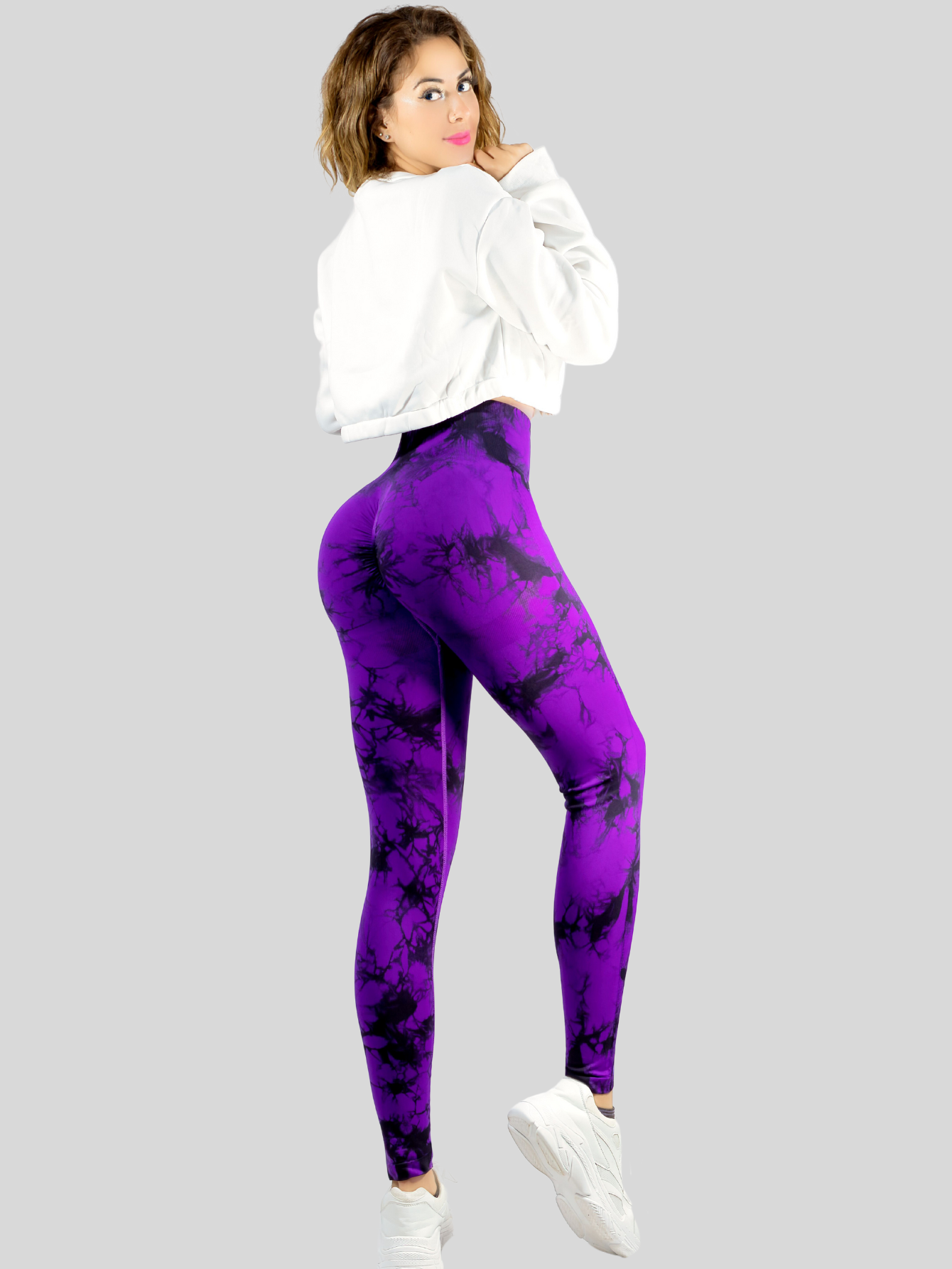 Foto 4 pulgar | Leggings Deportivos Tie-dye Mujer Para Yoga Y Gym Lic-0168 Morado Comodidad Y Estilo