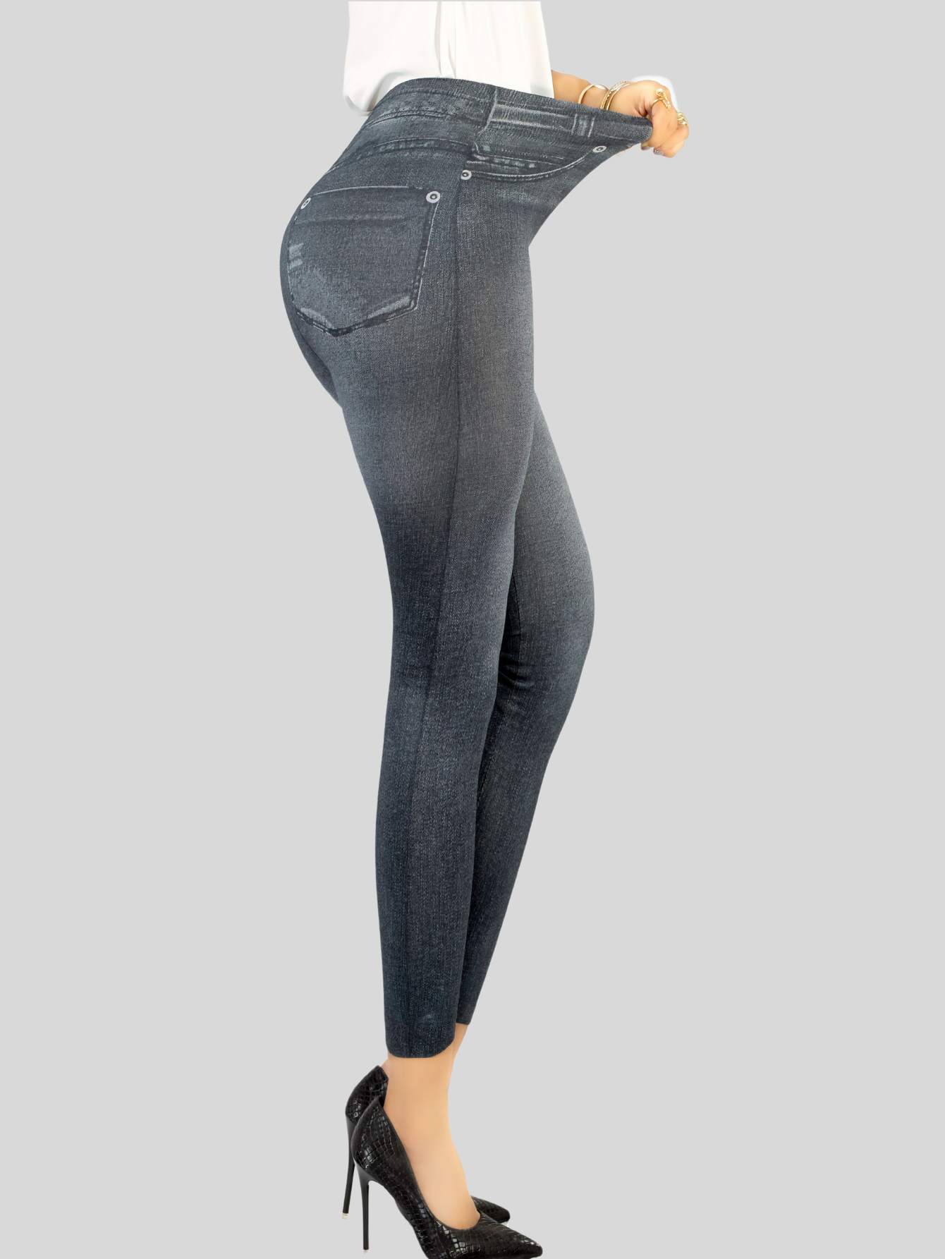 Foto 5 pulgar | Leggins Mujer Mezclilla Faja Alta Estilo Pantalón Mezclilla Calidad Premium Jegging Tiro Alto Lic-055-5 Negro Mallon