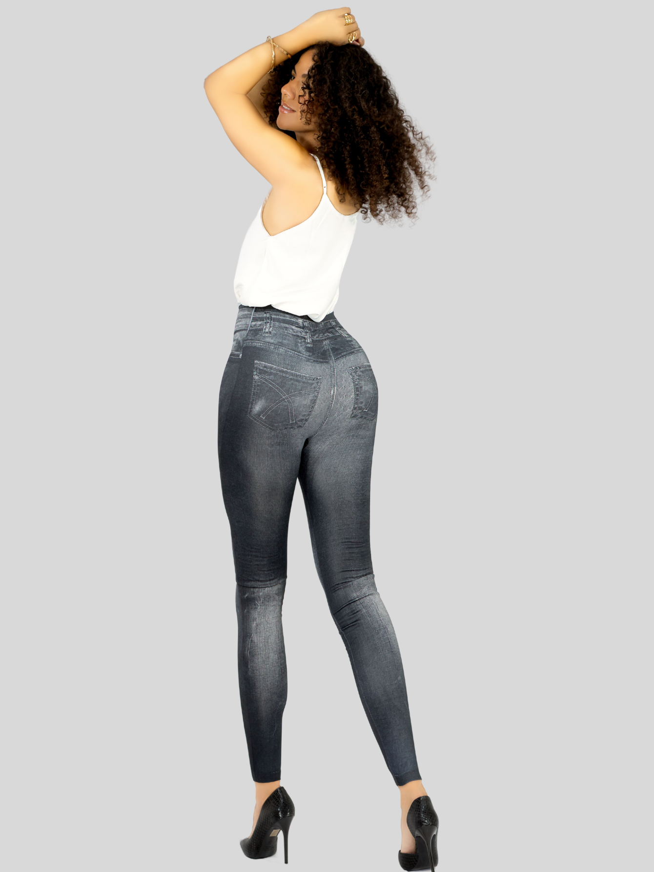 Foto 4 pulgar | Leggins Mujer Mezclilla Faja Alta Estilo Pantalón Mezclilla Calidad Premium Jegging Tiro Alto Lic-055-5 Negro Mallon