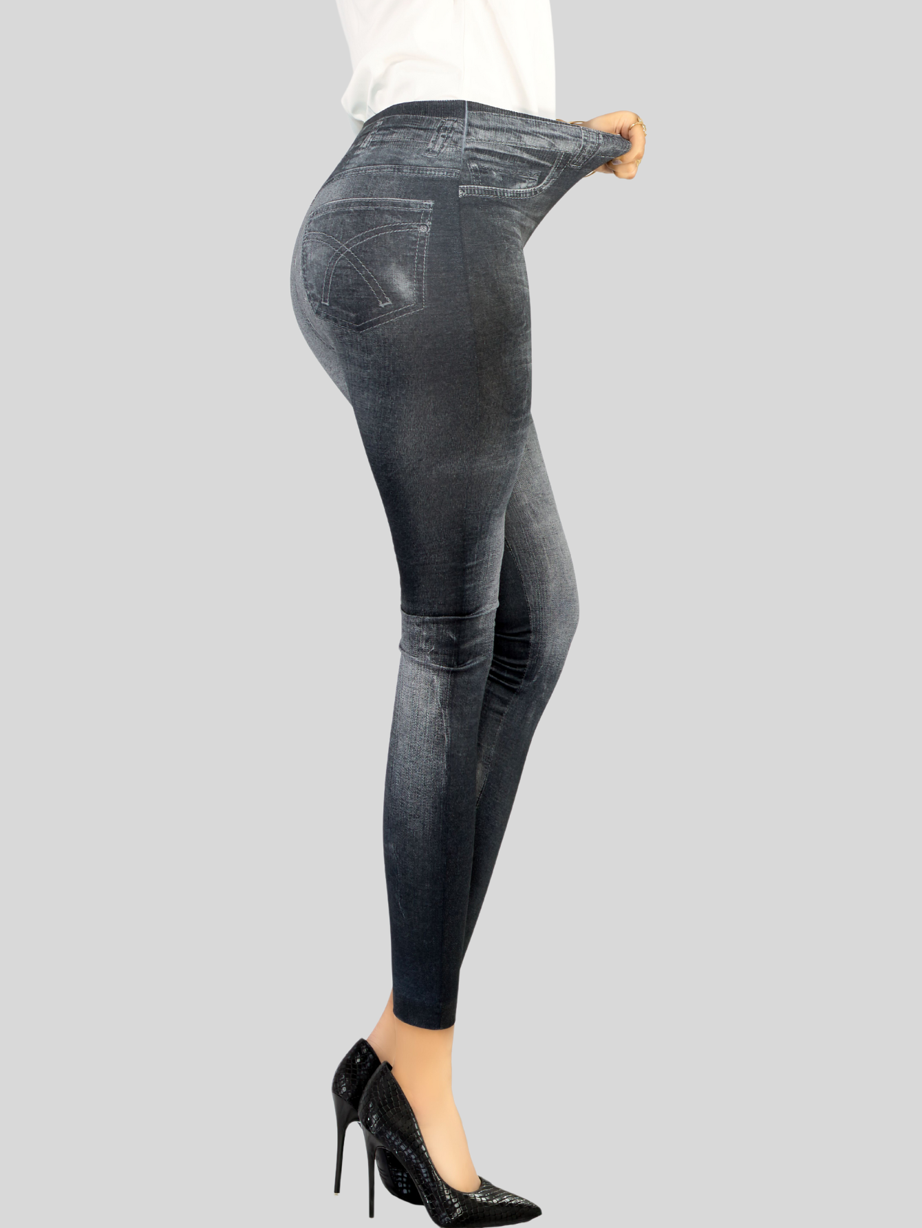 Foto 5 pulgar | Leggins Mujer Mezclilla Faja Alta Estilo Pantalón Mezclilla Calidad Premium Jegging Tiro Alto Lic-055-5 Negro Mallon