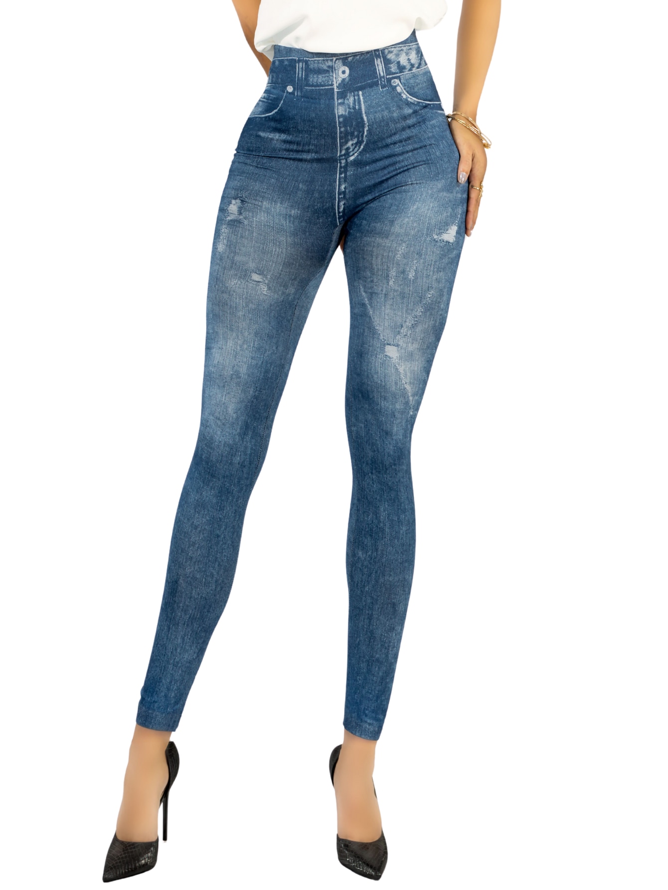 Leggins Mujer Mezclilla Faja Alta Estilo Pantalón Mezclilla Calidad Premium Jegging Tiro Alto Lic-055-5 Azul Mallon Ly $199