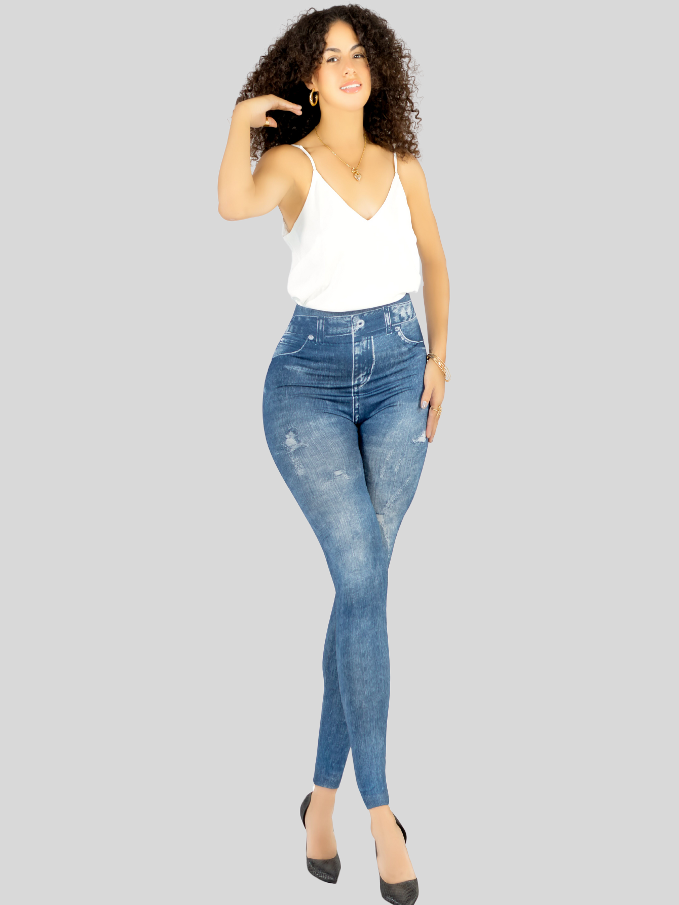 Foto 2 | Leggins Mujer Mezclilla Faja Alta Estilo Pantalón Mezclilla Calidad Premium Jegging Tiro Alto Lic-055-5 Azul Mallon Ly