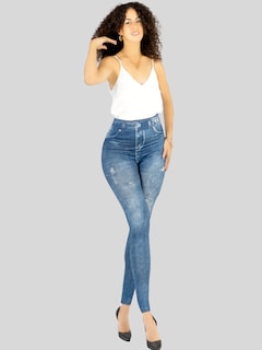 Foto 2 | Leggins Mujer Mezclilla Faja Alta Estilo Pantalón Mezclilla Calidad Premium Jegging Tiro Alto Lic-055-5 Azul Mallon Ly