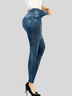 Foto 4 | Leggins Mujer Mezclilla Faja Alta Estilo Pantalón Mezclilla Calidad Premium Jegging Tiro Alto Lic-055-5 Azul Mallon Ly