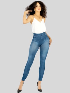 Foto 2 | Leggins Mujer Mezclilla Faja Alta Estilo Pantalón Mezclilla Calidad Premium Jegging Tiro Alto Lic-055-5 Azul Mallon Ly