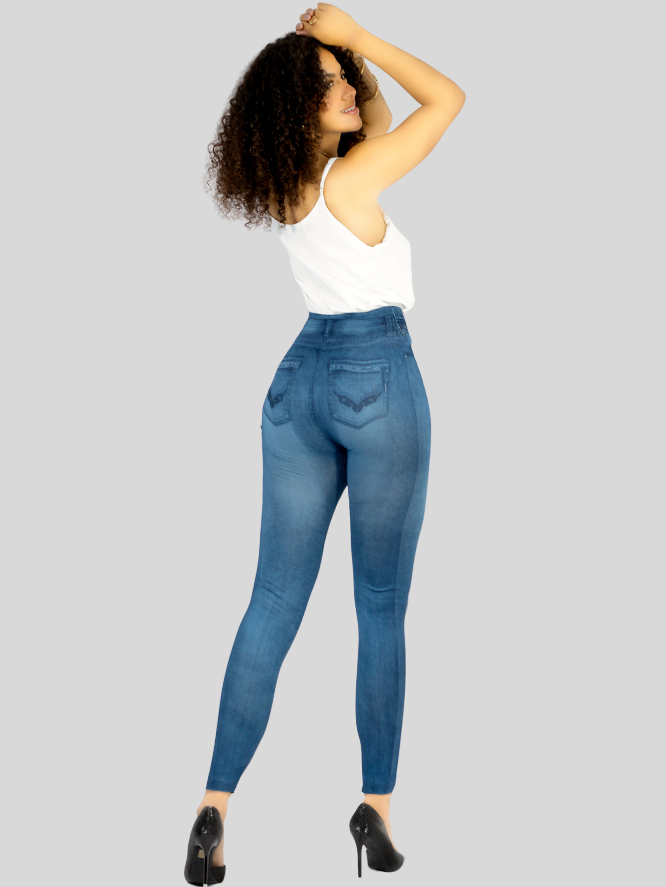 Foto 3 | Leggins Mujer Mezclilla Faja Alta Estilo Pantalón Mezclilla Calidad Premium Jegging Tiro Alto Lic-055-5 Azul Mallon Ly
