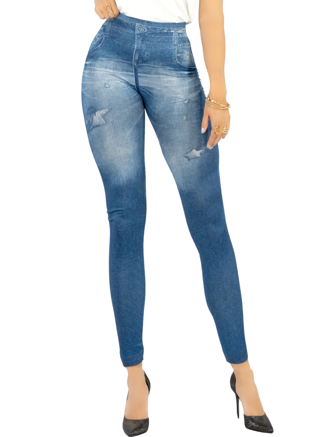 Foto 2 pulgar | Leggins Mujer Mezclilla Faja Alta Estilo Pantalón Mezclilla Calidad Premium Jegging Tiro Alto Lic-055-5 Azul Mallon Ly