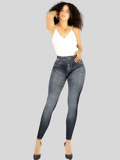 Foto 2 | Leggins Mujer Mezclilla Faja Alta Estilo Pantalón Mezclilla Calidad Premium Jegging Tiro Alto Lic-055-5 Negro Mallon